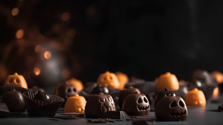 Halloween chocolate candies on a dark background. Selective focus.の素材