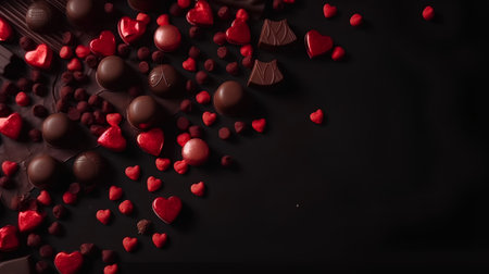 Chocolate and red hearts on a black background. Valentine's Dayの素材