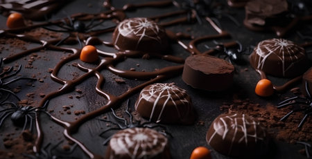 chocolate candies on a black background, closeup, verticalの素材