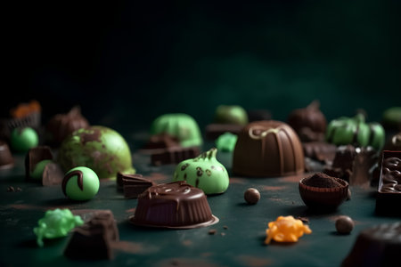chocolate candies on a dark background. Selective focus.の素材