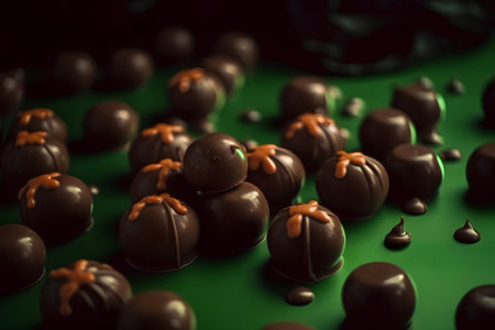 Chocolate candies on a green table, shallow depth of fieldの素材