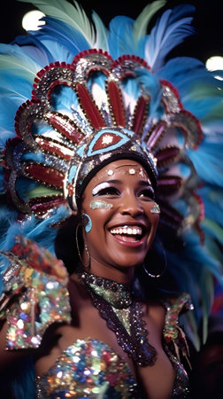 Unidentified Carnival dancer on the parade on Warsaw Multicultural Street Parade in Warsaw, Poland.の素材