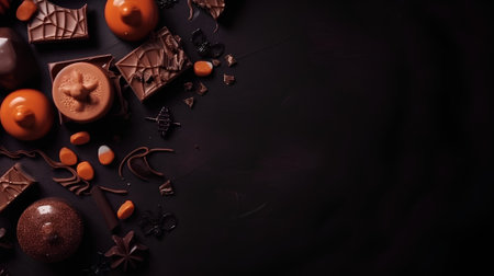 Chocolate candies on a black background with space for your textの素材