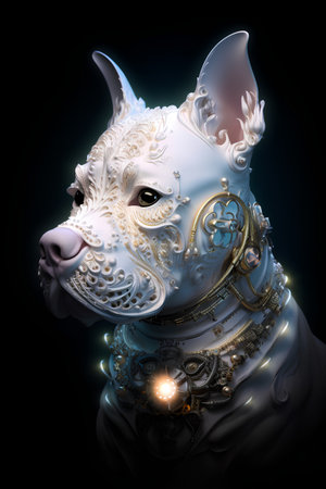 Beautiful mask of a lion on a black background. 3d renderingの素材