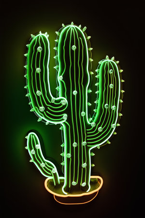 Neon cactus sign on the black background. 3d illustrationの素材
