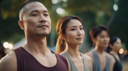 Group of Asian people jogging in the park. Healthy lifestyle concept.の素材