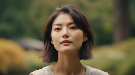 Portrait of a beautiful asian woman looking at the camera.の素材