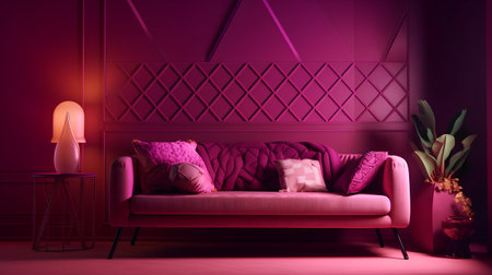 interior with pink sofa and lamp. 3d render illustration.の素材