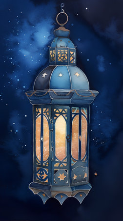 Ramadan Kareem Greeting card with Arabic lantern and starry skyの素材