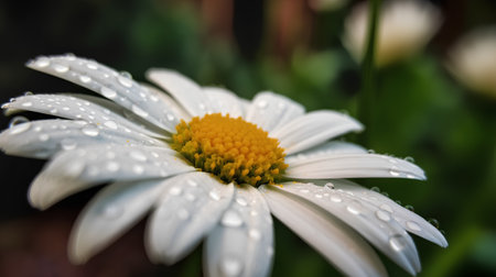 White daisy flower with dew drops on petals in the gardenの素材
