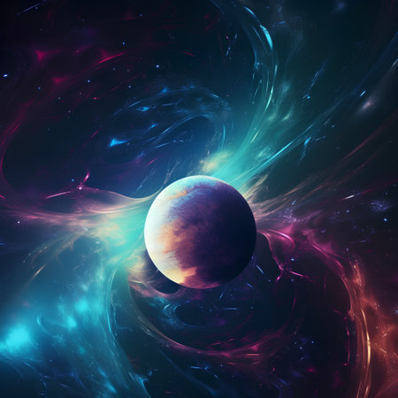 planet in space with stars and nebula, computer generated abstract backgroundの素材