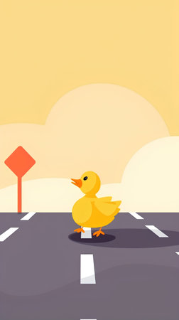 Duck on the road. Vector illustration in a flat style.の素材