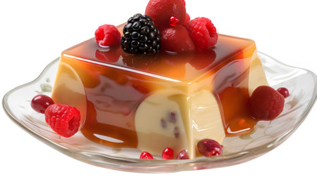 Panna cotta with raspberries and blackberries isolated on white backgroundの素材