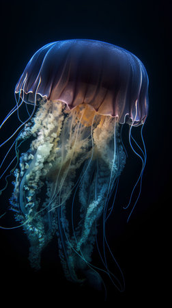 Jellyfish on a dark background. 3D rendering of jellyfishの素材