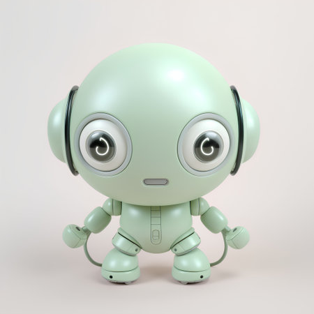 Cute green robot on a light background. 3d rendering.の素材
