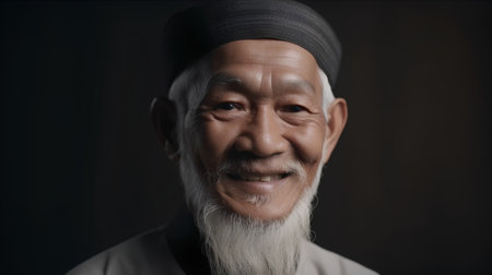 Portrait of a senior asian man with white beard and mustacheの素材