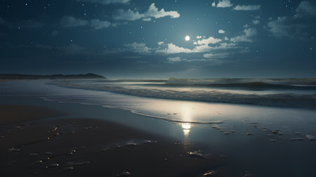 Beautiful seascape with moon and stars. 3d renderingの素材