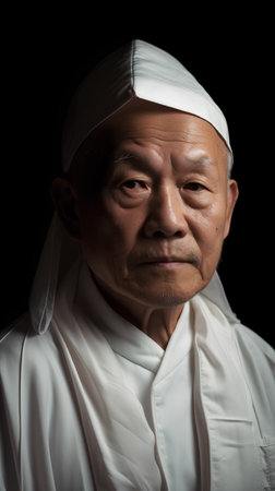 Portrait of an old asian muslim man wearing traditional clothesの素材