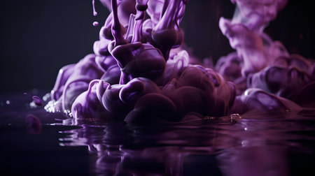 Splash of purple paint on black background. Colorful abstract backgroundの素材
