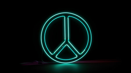 Neon peace symbol on black background. 3D rendering. Neon signの素材