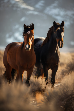 Wild Horse Stallions in the Utah Desert, United States of Americaの素材