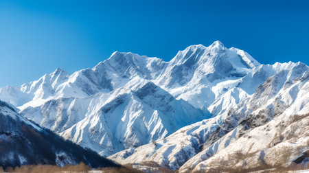 Snowy mountains in Himalayas, Uttarakhand, Indiaの素材