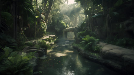 Waterfall in the jungle of Bali island, Indonesia. Vintage style.の素材