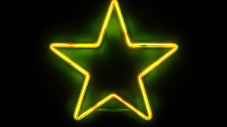 Neon star on a black background. 3D Rendering.の素材