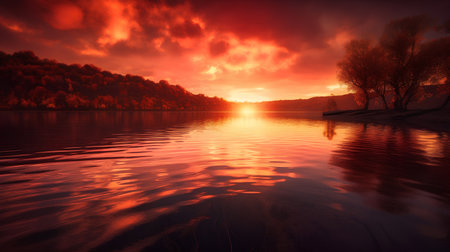 Beautiful sunset on the lake. Nature composition. Elements of this image furnished by NASAの素材