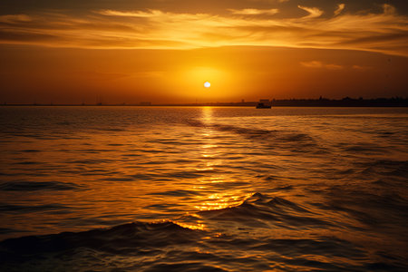 Beautiful sunset over the sea. The sun is reflected in the water.の素材