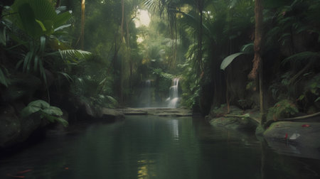 Tropical waterfall in the rainforest of the island of Borneoの素材