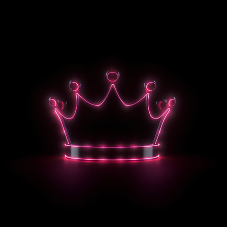 Glowing crown on black background. 3D rendering. Neon styleの素材