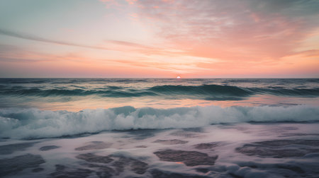 Beautiful seascape with waves and sunset. Nature background.の素材