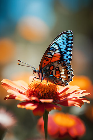 Butterfly on a flower in the garden. Shallow depth of field.の素材