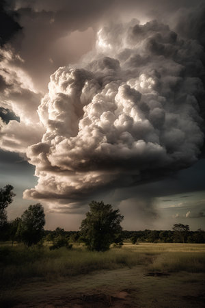 Dramatic sky with stormy clouds over field. Nature composition.の素材