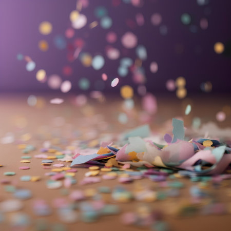 Colorful confetti on a dark background. Selective focus.の素材