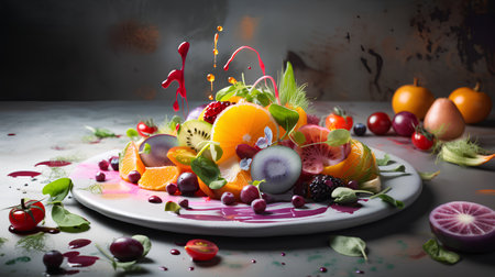 Fruit salad with kiwi, orange, grapefruit, kiwi, pomegranate and cherryの素材