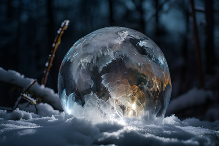 Glowing crystal ball in winter forest. Christmas and New Year conceptの素材
