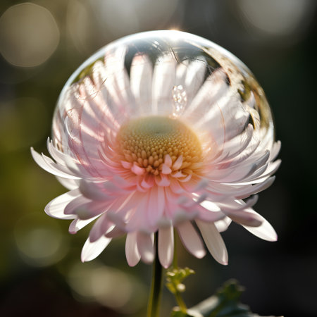 Close-up of a chrysanthemum flower with bubblesの素材