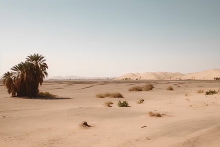 Desert landscape with palm trees in Hurghada, Egypt.の素材