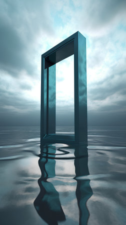 Door in the sea, 3d render. Conceptual imageの素材