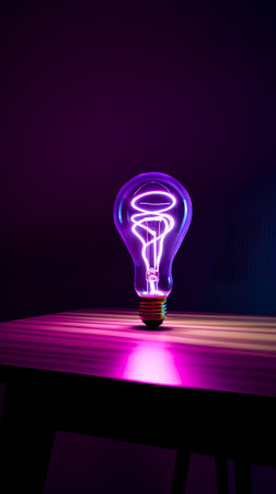 Glowing fluorescent light bulb on a table. 3D Renderingの素材