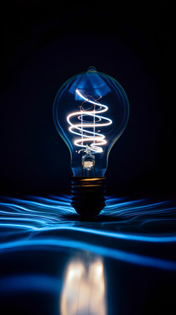 Incandescent light bulb with Christmas tree inside on a dark backgroundの素材
