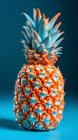 Pineapple on a blue background. Tropical fruit. Minimal style.の素材