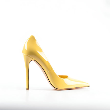 Golden high heel shoes isolated on white background. 3d render.の素材