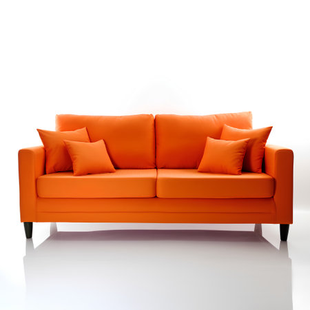 Orange sofa isolated on white background. Clipping path included in file.の素材
