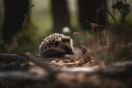 Hedgehog in the forest. Wild, native, european hedgehog.の素材