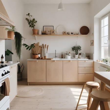 interior of modern kitchen in scandinavian style, 3d renderの素材
