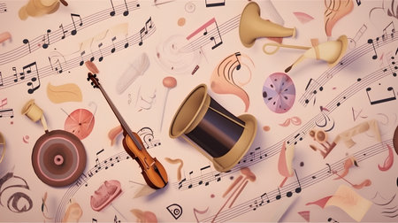 Music background with various musical instruments and notes. Vector Illustration.の素材