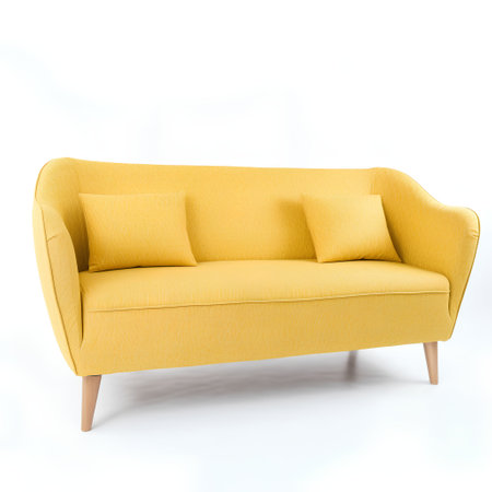 Modern yellow sofa isolated on white background. 3d render image.の素材
